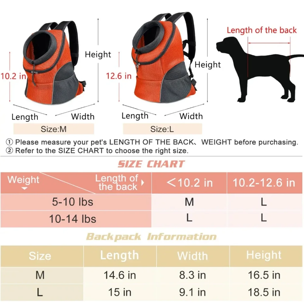 🐾PET DOG carrier backpack orange size L🐾